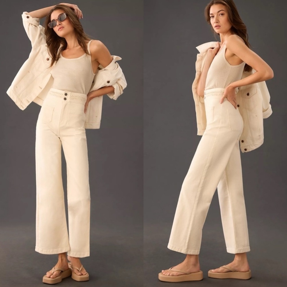 Anthropologie Magali Pascal Birkin High-Rise Wide Leg in Ecru Size Medium/US 8